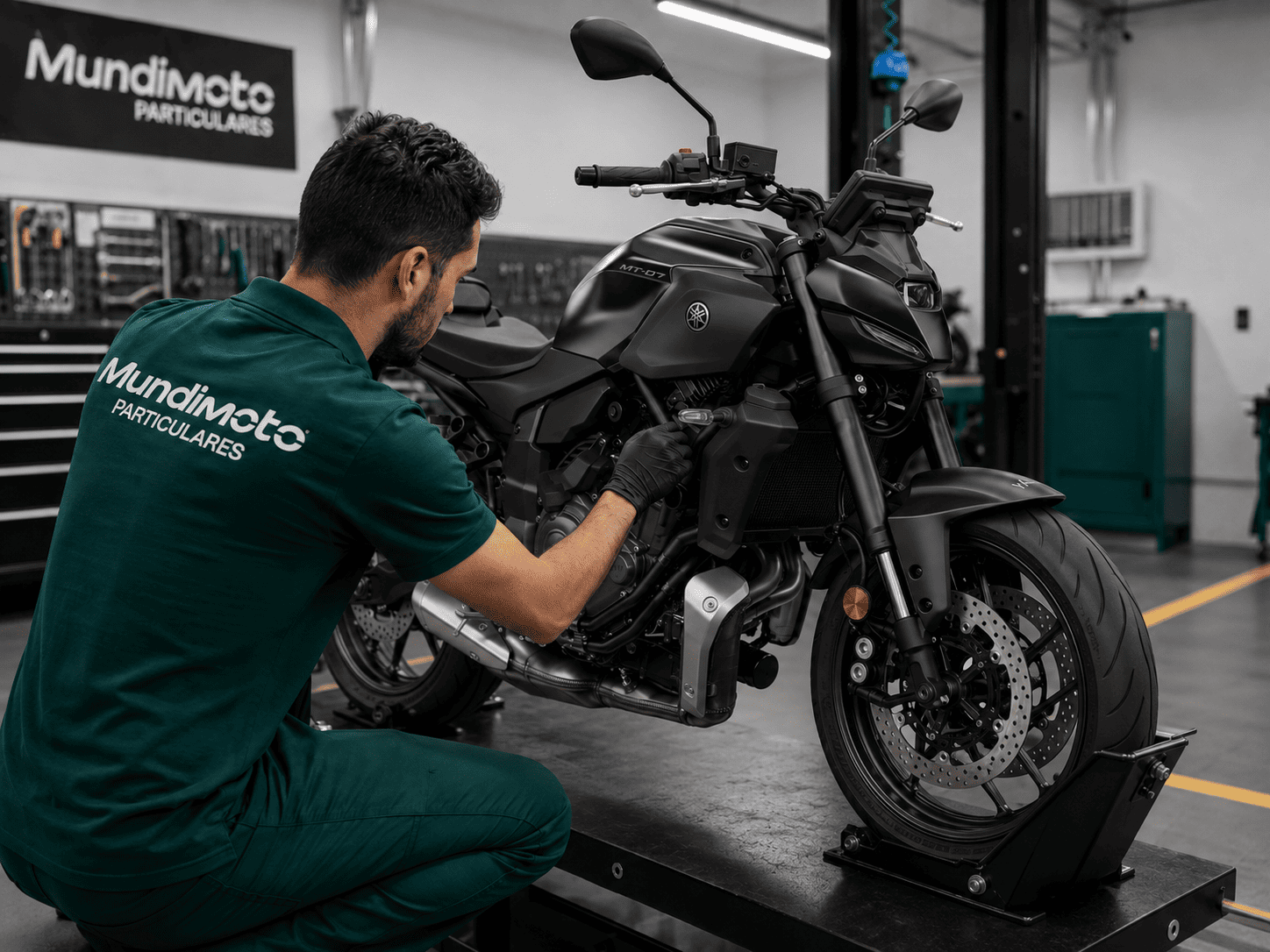 Mecánico revisando moto